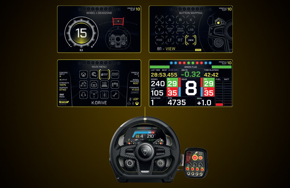 Advanced digital dashboard for real-time race telemetry and full customization and integration with popular racing titles to maximize immersion and improve performance.