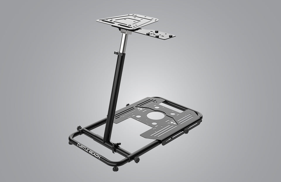 The VelocityOne Stand is compatible with the VelocityOne Flight Universal Control System, and most 3rd party yokes, racing wheels and rudder or racing pedals.